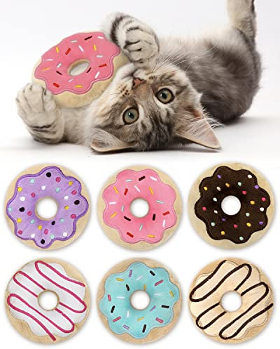 Rhdekoein 6 Stück Donut Katzenspielzeug Katzenminze Spielzeug Cat Toys Kätzchen Kauen Schnickschnack Interaktive Kissen Katzenminze Plüsch Spielzeug Kitty Geschenkideen Zubehör