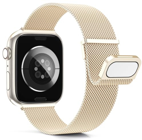 Higgs Métal Bracelet Compatible avec Bracelets Apple Watch 38mm 40mm 41mm 42mm 44mm 45mm 46mm 49mm Femme,Bracelet Double Magnétique pour iWatch Series 11 10 9 8 7 6 5 4 3 2 1 SE Ultra, Metal Milanais