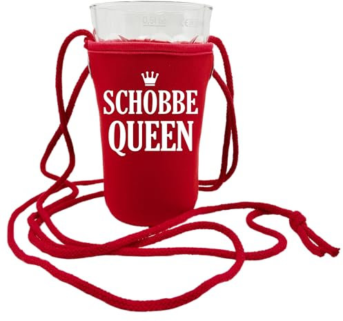 Schobbe Queen Dubbeglashalter - Der Pfälzer Schorlehalter zum umhängen, passend für 0,5 L Dubbeglas aus der Pfalz (Rot)
