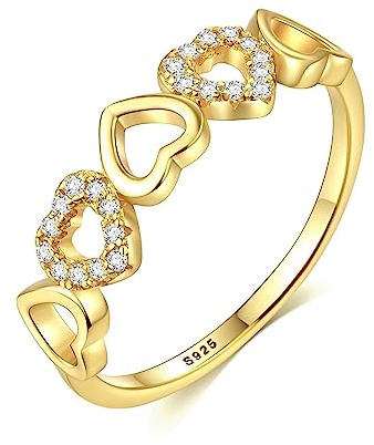Bellitia Jewelry 18 Karat Vergoldete Ringe mit Zirkonia für Frauen Mädchen Stacking Ringe Herz Ringe Verlobungsringe Eheringe Trauringe Band Ring, 925 Sterling Silber