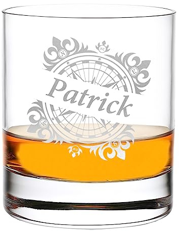 Whiskyglas Tumbler 315 ml personalisiert - mit Namen veredelt - das perfekte Männergeschenk - Geschenk für Papa, Opa und Ehemann - zum Geburtstag, Weihnachten und Jubiläum - Motiv-Gravur Ornament