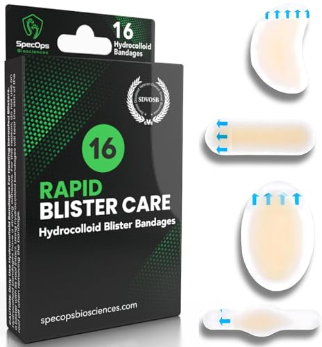 Hydrocolloid Blister Bandages (16 Pack) - Premium Blister Treatment for Athletes. Fast Healing Bandages for Blisters and Burns