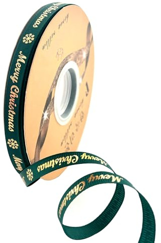 Nastro di raso con scritta Merry Christmas, 45,7 m, 10 mm, con fiocco di neve, per artigianato, confezioni regalo, fiocchi per capelli, albero di Natale, torte, decorazioni per matrimoni e feste di