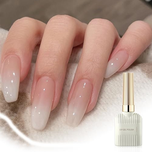 Milky White UV Soak-Off Gel Polish, 15ML Translucent Builder for Nude Nails, Jelly French Manicure DIY