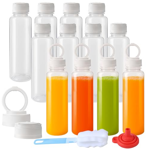 ZMCYN 12 Pack 12oz/350ml Plastic Juice Bottles with Lids Dishwasher Safe | Heat-Resistant Reusable Juice Bottles with Lid, Plastic Smoothie Bottle for Beverage, Milk (Handheld Pull Ring Cap)
