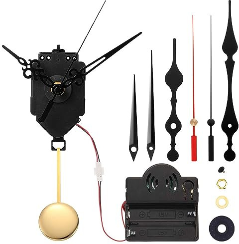 Asudaro Uhrwerk Zeiger ganze Stunde Uhr Zubehör Metall Spieluhr Swing Uhrwerk Spieluhr Ersatz Quarz Uhrwerk mit 3 Sets Uhrzeiger und 1 Stück Pendel Gold Schwarzes Gold