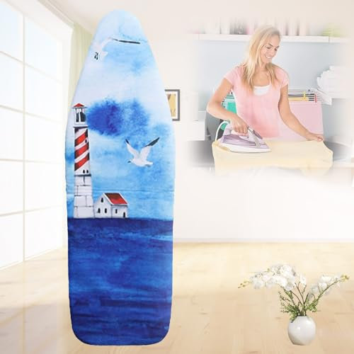 KAnduo Ironing Board Covers Non-Slip Thick Iron Board Cover Large Ironing Board Protective Sleeve With Elastic Edge (Color : Sea Bird, Size : 140cmx50cm)