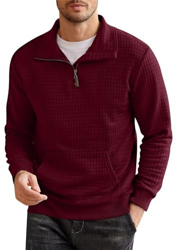 Herren Pullover Long Sleeved Sweatshirts Rollkragen Mit Reißverschluss Winter Pulli Hoodie Fall Tops T Shirt Mode Hemd Langarmshirt Freizeit Sweaters Weich Thermo Oberteil Sweatjacke (Wein,4XL)