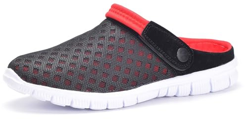Mules et Sabots Homme Femmes Respirant Chaussure de Jardin Antidérapant Eté Piscine de Jardin Pantoufles Clogs Sandales de Plage à Enfiler,Rouge,42 EU