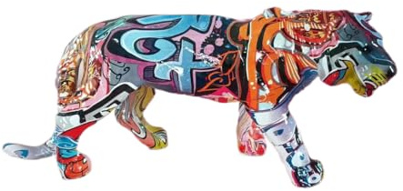 eLymwoo Big Sculpture Lion Tiger Statue Colorful Water Transfer Abstract Graffiti Animal Sculpture, Home Birthday Gift, Living Room Study Art Decoration, 10-14 inches (A, 12 Standing Tiger)