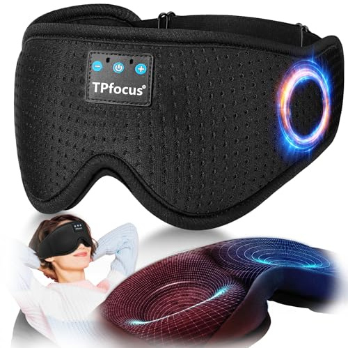 TPfocus Schlafmaske mit Bluetooth, ASMR, kabellose Musik Schlafmaske, Ultraweiche KopfhörerU Seitenschläfer/Büro/Reisen/Geburtstag für Männer, Frauen (3D Black)