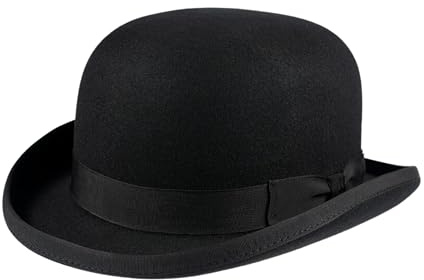 Classic English Wool Bowler Hat, Authentic English Wool Bowler Hat - Formal Round Crown Derby Hat with Curved Brim, Formal Derby Hat with Curved Brim and Round Crown (UK, Alpha, M, Standard, Black)
