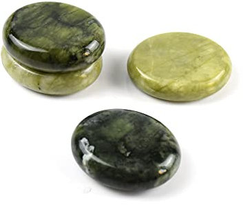 Windfulogo 4Pcs Hot Massage Stones Set Green Jade Heated Warmer Stone for Spa Massage 2.36 x 1.96in (6x5cm)