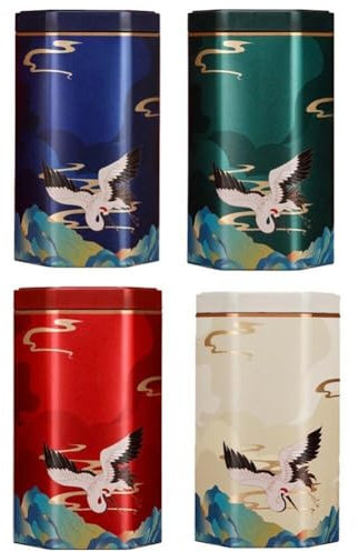 Tea Tin Canisters 4pcs Tea Jar Storage Box Small Coffee Tea Storage Jars Sealed Loose Leaf Tea Tin Canister with Airtight Lid Chinese Style Packing Box