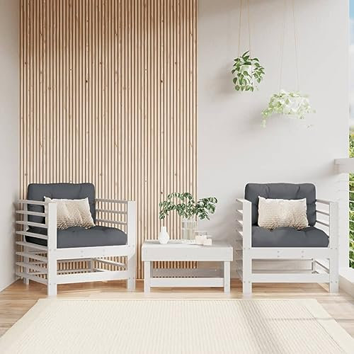 ShGaxin Gartenstühle mit Kissen 2 STK. Weiß Massivholz Kiefer, Hochlehner, Campingstühle, Lehnstühle, Wetterfest Stuhl, Garden Chair 825675