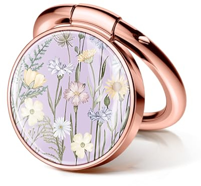 GVIEWIN Floral Cell Phone Ring Holder, Metal Kickstand Grip Compatible with iPhone 17 Pro Max/16/15/14/13/12 Series & Galaxy S25/S24 Ultra and Other Smartphones (Vibrant Spring/Purple)
