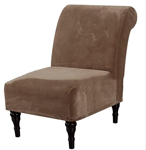 Mswborml Samt Sesselhusse Cocktailsessel Ohne Armlehne, Stretch Sofabezug 1 Sitzer Ohne Armlehne, Universal Sesselbezug Ohne Armlehnen Stretch Armlose Armlose Stuhlschonbezüge Waschbar,Camel