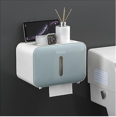 Kosmetiktücher Box Stanzfreie Toilettenpapierhalterbox, wandmontierte Taschentuch-Aufbewahrungsbox mit Regal und Schublade for Badezimmer, Schlafzimmer, Küche für Esszimmer Badezimmer Schlafzimmer(Blu