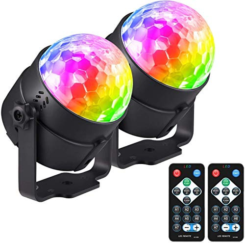 2 Packs Disco Lights Sound Activated, Disco Ball Light with Sound-Activated Strobes 7 Lighting Modes Remote Control for Dj Bar Pub Club Party Karaoke Music Show Indoor and Outdoor