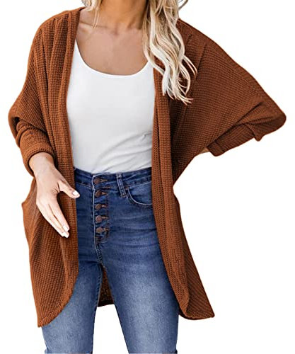 Dinglong Coprispalle Oro Cardigan da Donna Casual Allentato a Maniche Lunghe a Maniche Lunghe in Morbido Maglione Lavorato a Maglia Lungo Aperto sul Davanti da Donna Coprispalle Oro