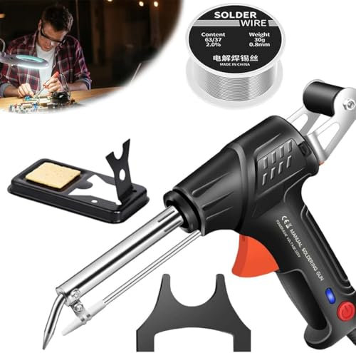 Multi-Function Soldering Iron Soldering Gun Set,60W External Heating Automatic Soldering Iron Gun for Soldering Circuit Board,Auto Send Tin Soldering Kit for Repairs Home DIY (Black, 3-Piece Set)