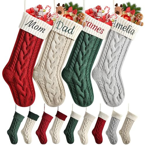 Lifemaison Weihnachtsstrumpf Personalisiert Nikolausstrumpf mit Benutzerdefinierte Namen 18” Großer gestrickter Weihnachtsstrumpf Christmas Stockings für Feiertags,Familienparty,Dekor,Geschenk,2 A