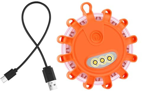 AK Gyrophare LED,Clignotant Routier LED,Indicateur de disque d'urgence rechargeable USB avec 9 modes de clignotement,câble Type C chargeur camion clignotant lumière d'avertissement (1 Paquet, Orange)