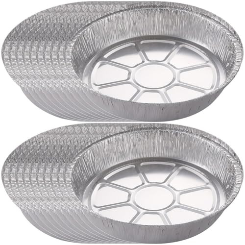 Lpitoy 20pcs Round Foil Trays, 8 Inch Tin Foil Dishes Disposable Foil Plate Container Air Fryer Liners Aluminum Foil Round Tin Foil Pans for Party Baking Roasting Cooking (8inch)
