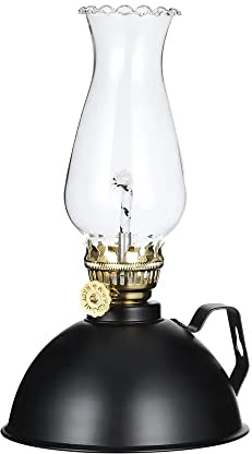 Petroleumlampe, schwarz matt geölte Lampe mit Griff aus Eisenblech, Ölkanne – Retro-Öllampe, brennende Laterne, antike Kerze, Petroleumlampe für zu Hause, Notfall, Camping, Zeltlampe