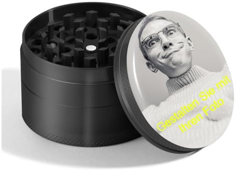 CGFN Personalisierte Gewürzmühle, Grinder Metall - Kann mit persönlichen Fotos und Text personalisiert werden, Kräutermühle zum Mahlen von Kräuter, Gewürze, Kaffee und mehr (Schwarz)