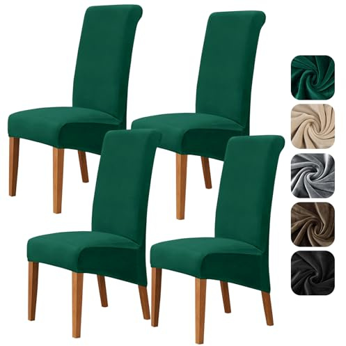 Alishomtll Samt Stuhlhussen 4er Set, XL Stuhlbezug Schwingstühle, Grün | Stretch Hussen für Stühle, Große Esszimmerstühle Bezug, Waschbar Abnehmbar Hussen für Küche Bankett Hochzeit Party