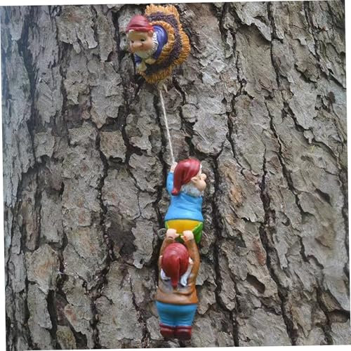 Hemore 1Set Climbing Gnome Sculpture Miniature Climbing Rope Hanging Gnome Tree, Resin Colourful Funny Gnomes, For Outdoor Tree Garden Yard Porch Wall Decoration, Style 1, Funny Gnomes