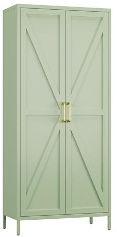 SUPEER Metallschrank,Mehrzweckschrank Stehschrank mit 4 verstellbaren Regalen, Küchenschrank Beistellschrank Buffetschrank für Wohnzimmer Flur 180 x 80 x 40 cm(Grünblau)