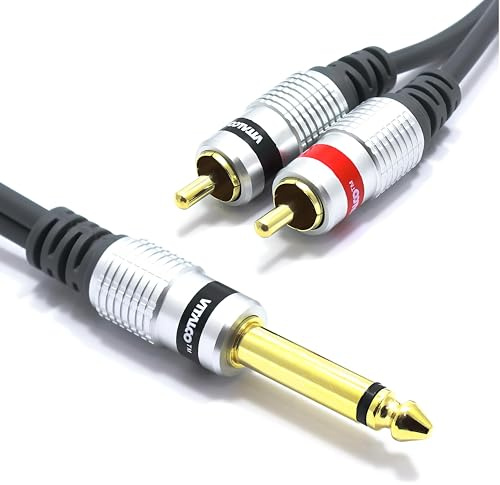 VITALCO MK80 6,3mm Klinke zu 2x Cinch Audiokabel, 5m Länge, Vergoldete Kontakte, Aluminium-Steckverbinder