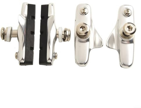 Yhenlovtt Bicycle Brake Pads 4 Pieces Rubber Metal Road Bike Caliper Brake Blocks Shoes Set for Racing Cycling Performance Upgrade Bicycle Caliper Pads