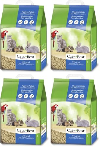 Cat's Best Universal, 100% pflanzliche Kleintierstreu, Nicht klumpende Pellets aus Pflanzenfasern – für Katzen und andere Kleintierrassen, 11 kg/20 l (Packung mit 4)