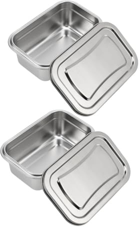 ZUNOXAZ Cajas de Acero Inoxidable para Helado 2 Piezas Capacidad Amplia y Diseño Moderno para Almacenamiento en Congelador y Helado Hecho en Casa