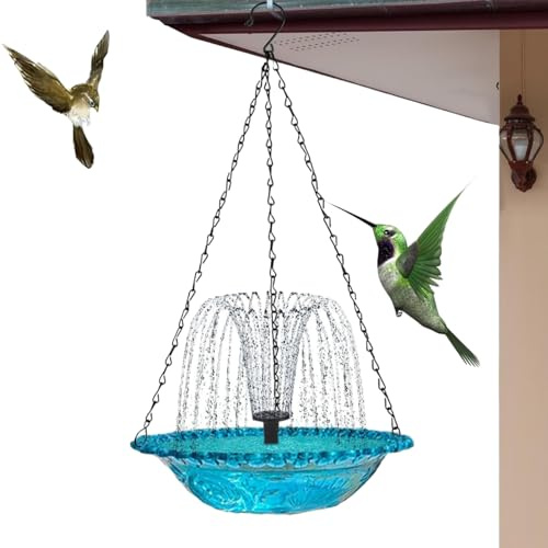Baño De Pájaros Colgante para Exteriores - Cuenco para Pájaros | Fuente Solar para Pájaros De Jardín | Fuentes Solares para Pájaros | Colgante para Pájaros para Decoración De Jardín, Patio Y (Azul)