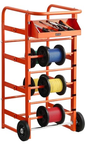 VEVOR Wire Spool Rack, 11 Rods, Multi-Spool Wire Rack Dispenser, Cable Caddy with Wheels, Cable Holder with Storage Tray for Wiring Storage, for Electrical, Industrial & Retail Use, Working Efficiency