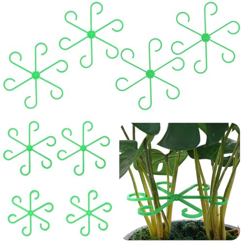 Classicseali 8 supporti per piante perenni, supporto per piante in 4 misure, anelli di supporto riutilizzabili con 6 ganci per viti, pothos, rose, gelsomino, verde)