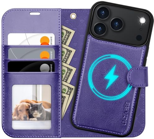 OCASE mobilskal för iPhone 17 Pro Skal Avtagbart 2-i-1 Magnetiskt Premium PU-läder Fällbart skal Trådlös laddning Kortfack RFID Ställningsfunktion Skyddande skal för iPhone 17 Pro – Violett