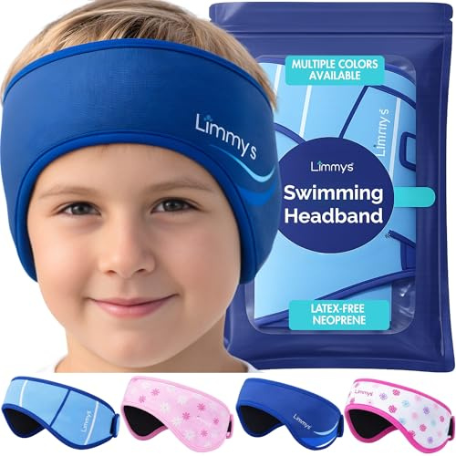 Limmys Bandeau de Natation pour Enfants & Adultes – Bande en Néoprène Élastique Renforcé, Sans Latex, Antidérapant, Maintient les Bouchons d’Oreilles (Dark Blue, L : 8 ans et plus)