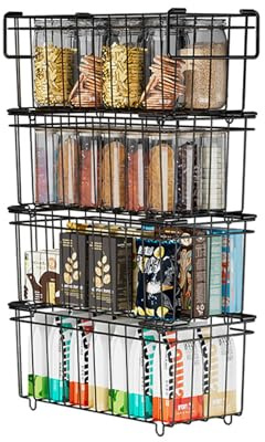 Hensych Chest Freezer Baskets, 4 Pack Stackable Kitchen Storage Boxes, Metal Storage Bins, Suitable for Easy Sorting and Retrieval of Frozen Foods