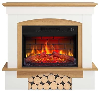 ArtiFlame Woodley AF23BS - Cheminée électrique autoportante effet brique avec effet flamme LED - Chauffage jusqu'à 30 m² - Télécommande - Design réaliste - Économie d'énergie - Chêne naturel