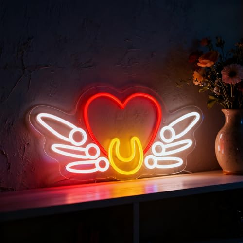 Heart Angel Wings Neon Sign Neon Signs for Wall Decor USB Powered LED Light Up Signs for Bedroom Wedding Valentines Day Home Coffee Shop Bar Engagement Birthday Party Girl Women 17.71”X9.05”