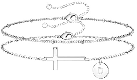SLOONG Bracelet pour femme en or et argent, plaqué or 18 carats, avec lettres, personnalisé, bracelets superposés, chaîne de bras réglable, bijoux, cadeaux de Saint-Valentin pour petite amie, femme