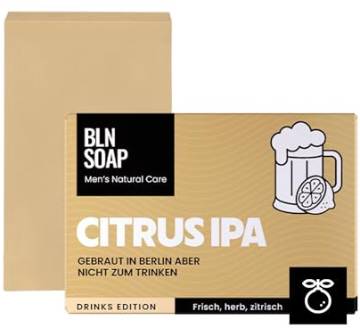 Citrus IPA Feste Männerseife: Natürliche Seife für Männer, Hand, Körper & Haare, Körperseife Orange & Hopfen Mann, Shampoo Nachhaltig, Vegan, 3-in-1 Duschseife Herren, Festes Duschgel, 135 g, BLN SOAP