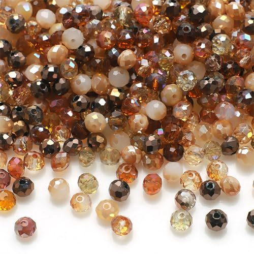 500 Stück Perlen zum Auffädeln Bunte Glasperlen Set 4mm mit 1mm Loch Kristall Perlen für Schmuckherstellung Armbänder Halsketten DIY Basteln Sonnenfänger Makramee (Braun)