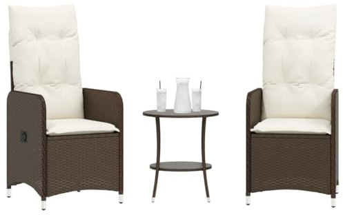 Frdhee Gartensessel Balkonstühle Esszimmerstuhl,Outdoor Lehnstühle 2 STK. mit Tisch Braun Poly Rattan,Für Garten,Pool,Terrasse,Esszimmer,Einfach Einzurichten