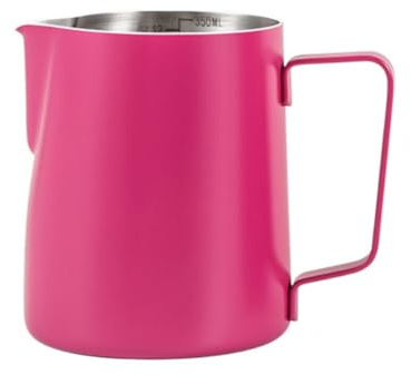 GreatRise Brocca per latte da 600 ml, in acciaio inox con misurazione, marchio Handheld, bricco per schiumare il latte, barista, per il latte e il cappuccino, rosso rosa